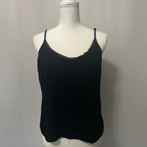 Black Lightweight Breathable Camisole Tank Top with Lace Trim Adjustable Straps
